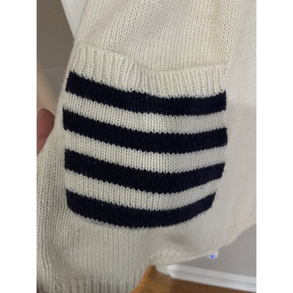 Sleeveless Sweater Dress Size Medium Knit Tunic Wool Blend White And Blue Stripe - Picture 10 of 14